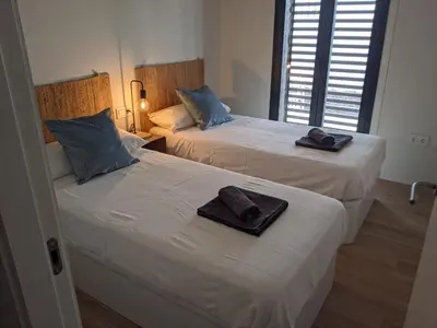 Cama o camas de una habitación en Casa del Tomate Azul