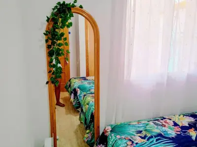Cama o camas de una habitación en Bajo con porche en primera línea En Vera, Almeria