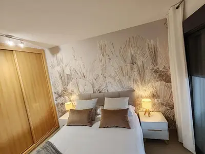 Cama o camas de una habitación en Sybarix Beach: 1ª línea de playa