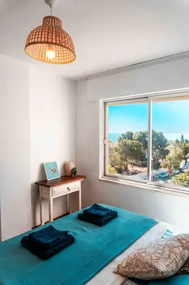 Cama o camas de una habitación en Apartamento en Aguadulce con vistas al mar