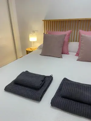 Cama o camas de una habitación en Mojacar 1ª linea playa vacaciones