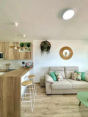 Una cocina o zona de cocina en Apartamento Villa Azul, 1ª línea de playa
