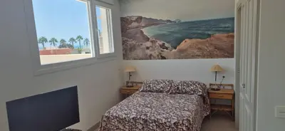 Cama o camas de una habitación en Apartamento en Costa de Almería, Costa Cabana con terraza, enfrente a Parque Natural Cabo de Gata