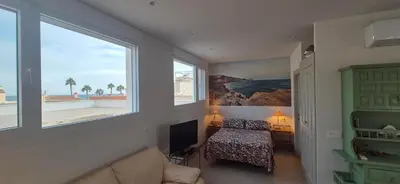 Cama o camas de una habitación en Apartamento en Costa de Almería, Costa Cabana con terraza, enfrente a Parque Natural Cabo de Gata