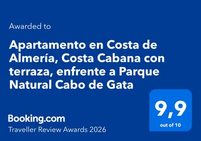 Certificado, premio, señal o documento que está expuesto en Apartamento en Costa de Almería, Costa Cabana con terraza, enfrente a Parque Natural Cabo de Gata