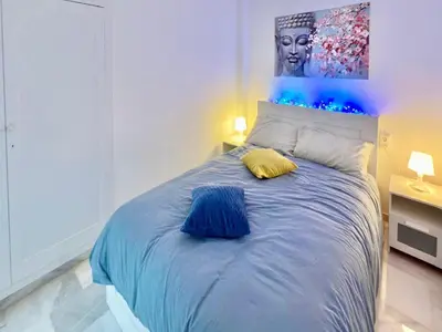 Cama o camas de una habitación en Apartment in Roquetas near the Beach
