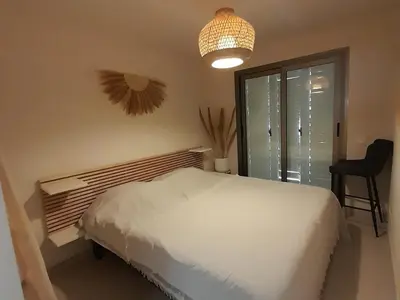 Cama o camas de una habitación en Apartamento cómodo en Pulpi con WiFi y vista al golf, cerca de la playa - ES-376-29