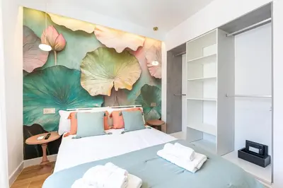 Cama o camas de una habitación en Playa 4min #Parking #Smart TV #2 habitaciones #Familia