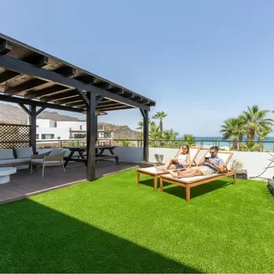 Resort Macenas #SeaViewApartment #TerraceAndSunbeds #2BR