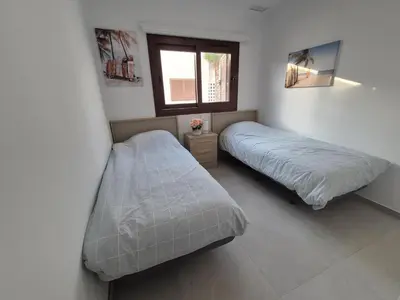 Cama o camas de una habitación en Apartamento moderno y lujoso con aire acondicionado en San Juan de los Terreros - ES-376-42