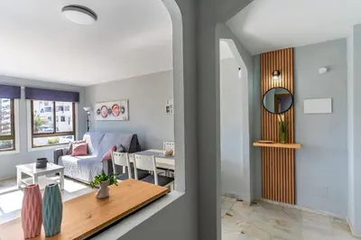 Zona de estar de Acogedor apartamento con piscina y terraza, cerca del mar