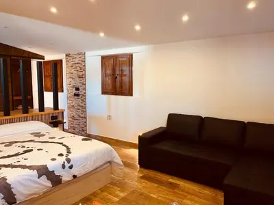 Cama o camas de una habitación en Aventura el Bombón, Cabaña Wellness con Sauna y Ritual de Hielo en Cabo de Gata