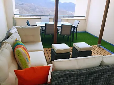 Zona de estar de Apartamentos Deluxe Roquetas de Mar con Golf y Piscina Climatizada, Parking privado
