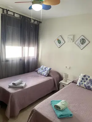Cama o camas de una habitación en Ático Cabo de Gata con Terraza y vistas al mar, jacuzzi de exterior en temporada