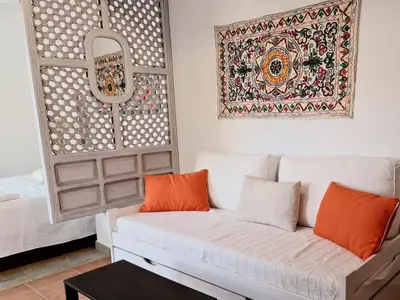 Cama o camas de una habitación en Las Negras CENTRO. Al lado del mar. Con dos terrazas