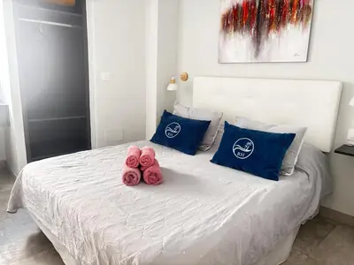 Cama o camas de una habitación en Rentaly Holidays Apartamento Natura Mar Almería