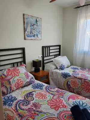 Cama o camas de una habitación en Ático dúplex precioso con piscina privada en Paraíso de Vera!