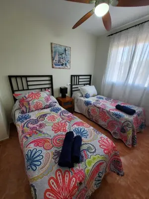 Cama o camas de una habitación en Ático dúplex precioso con piscina privada en Paraíso de Vera!