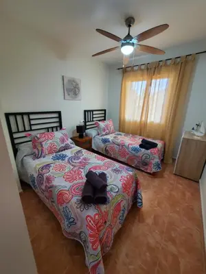 Cama o camas de una habitación en Ático dúplex con piscina privada y vistas al mar en Paraíso de Vera!
