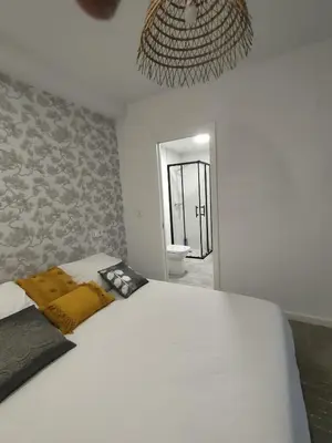 Cama o camas de una habitación en Apartamento La Invencible Mojacar 1ª Línea Playa