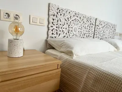 Cama o camas de una habitación en Flamingo Mojácar - Precioso 2 dormitorios en Macenas Resort, con vistas al mar y piscina