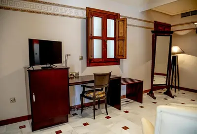 Una televisión o centro de entretenimiento en Hotel Don Miguel Plaza